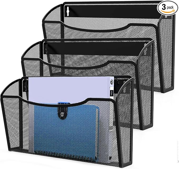 MINDEPOT Wall File Organizer 3 Pack - Heavy Duty Iron Office File Holder for Wall Mount - Hanging Document Organizer for Business, Classroom, Home Office