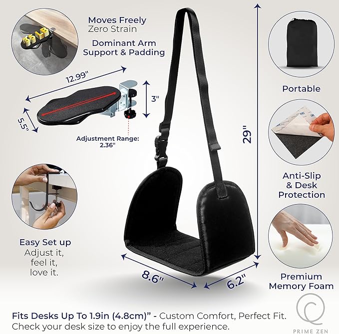 Ergonomic Foot Hammock & Arm Rest for Desk - Memory Foam Footrest Under Desk with Adjustable Elbow Support for Office Work & Gaming | Comfort Set for Everyday Relief
