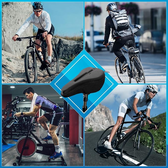 APECYC Bike Seat Cushion Gel Padded Saddle Cover for Men Women - Extra Padding Soft Comfort Bicycle Seat Cushion for Peloton, Stationary, Spin, Mountain, Road, Ebike