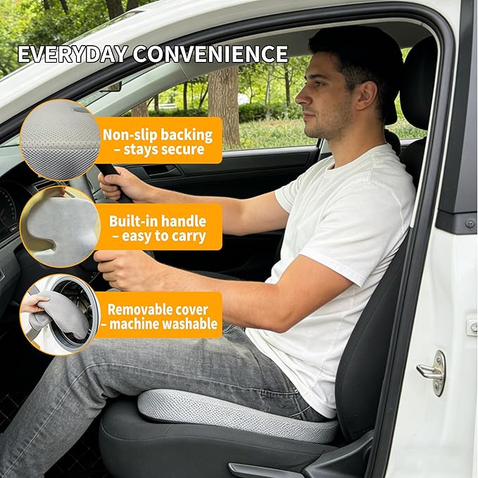 Coccyx & Tailbone Support Seat Cushion for Office & Car – Ergonomic U-Cutout Memory Foam for Sciatica, Pressure Relief, All-Day Comfort – Perfect for Desk Chair, Driving, Travel (Grey)
