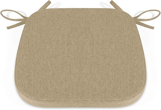 Shinnwa Dining Chair Cushions, Non Slip Seat Cushions for Kitchen Chairs with Ties, 15 x 15.5 inches, Natural Linen