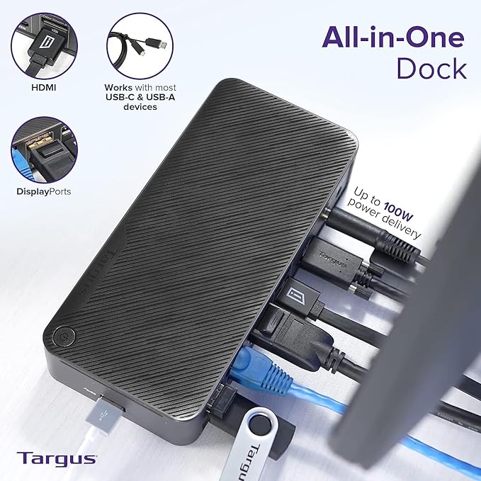 Targus USB-C Universal Docking Station Bundle with Docztorm Hub (8in1 Adapter for USB-C and Thunderbolt Laptops, Notebooks and PCs- Single Cable for 100W Charging Networking or Data Transfers) 2-Pack