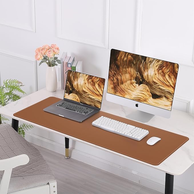AFIING Cork Desk Mat 47" x 17", Dual-Sided Natural Cork & PU Leather Desk Pad, Non-Slip Waterproof Large Mouse Pad for Office, Home & Gaming (Brown)
