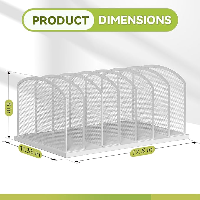 MINDEPOT Desk File Organizer Vertical 7 Sections Mesh File Sorter Paper Storage Organizer for Desk, Office Organization File Holder Rack, White