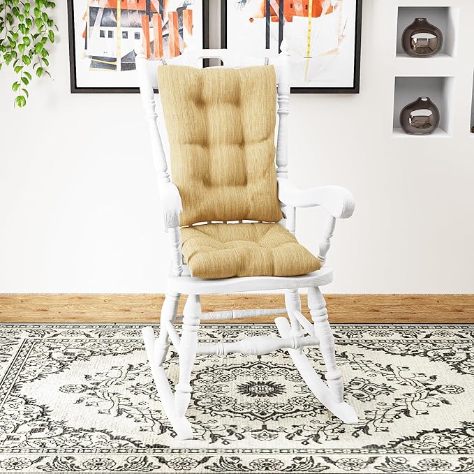 Klear Vu The Gripper Non-Slip Rocking Chair Cushion Set with Thick Padding, Includes Seat Pad & Back Pillow with Ties for Indoor Living Room Rocker, 17x17 Inches, 2 Piece Set, Sand