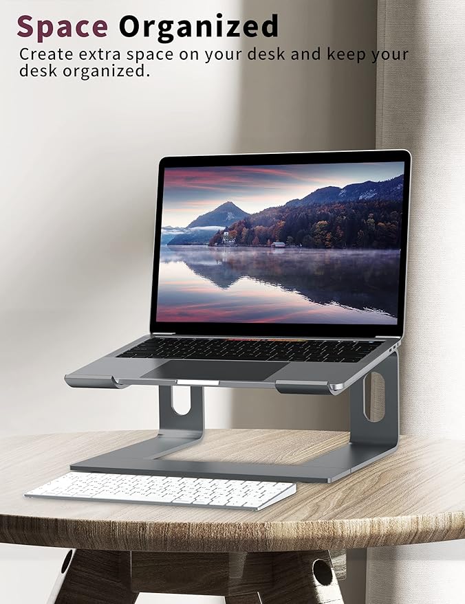ALASHI Laptop Stand for Desk, Aluminum Computer Riser, Ergonomic Notebook Holder, Detachable Metal Laptops Elevator, PC Cooling Mount Support 10 to 15.6 Inches Notebook, Grey