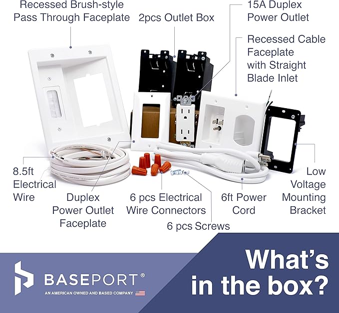 BASEPORT in Wall Cable Management Kit - Hide Wires Wall Mount TV Kit with Wall Cable Pass Through, Complete Cord Hider for Wall Mount TV
