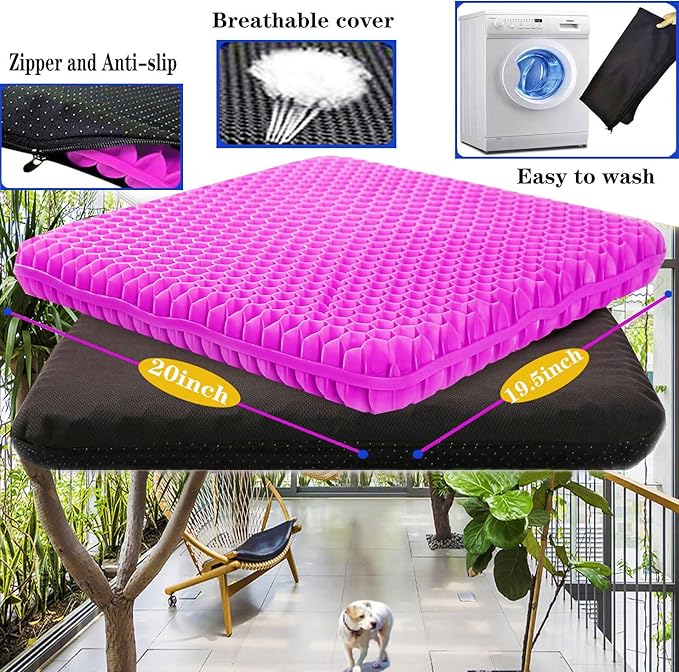 Plus Size Gel Seat Cushion for Long Sitting, Extra Large and Thick, Seat Cushion for Back, Hip, Sciatica, Tailbone Pain Relief, Used for Office, Wheelchair, Car, Recliner, Stadium, Kayka.(Rose red)