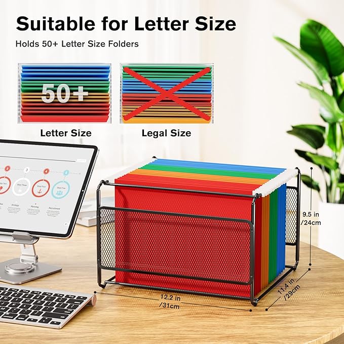 MaxGear Hanging File Organizer Box, Letter Size Hanging Folder Organizer with Smooth Rails, Metal Filing Box for Hanging File Folders, Mesh File Storage Box for Desk, Office, School,Home, Black,2 Pack