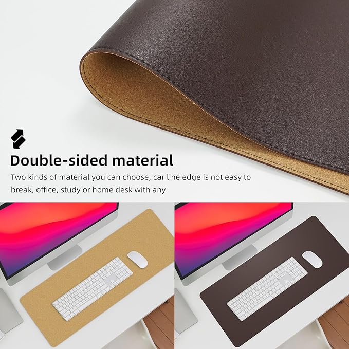 AFIING Cork Desk Mat 23.6 x 13.7, Dual-Sided Cork & PU Leather Desk Pad, Waterproof Non-Slip Desk Protector for Home Office, Study Desk & Minimalist Workspace Coffee