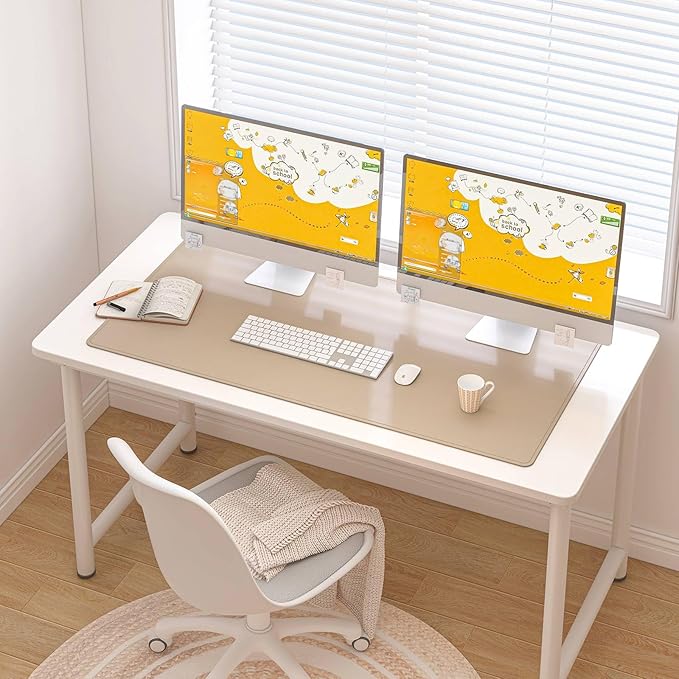 DAWNTREES Desk Mat for Desktop,PU Leather Desk Pad Protector,Non Slip, Large Mouse Pad and Keyboard Mat, Waterproof Writing Pad for Office and Home (Beige,39.4''x19.7'')