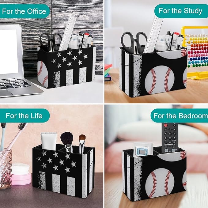 Stylish Pen Holder Desk Accessories Baseball American Flag, Ideal for Pens, Markers, and More