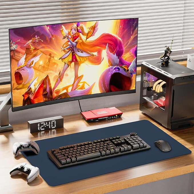 Large Leather Desk Pad Protector 27.5"x13.7",Non-Slip Durable Office Desk Mat for Writing, Computer, Laptop, Mouse Pad & Desktop Use,Desk Protector Mat,Dark Blue