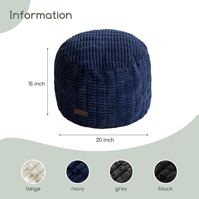 HIGOGOGO Pouf Ottoman Stuffed Round Modern Foam Filled Foot Rest Poufs for Living Room Chair Decorative 20 X 15 Inches Boho Relax Stool for Wedding Christmas Party, Navy Blue