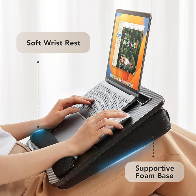 HUANUO Laptop Lap Desk - Portable Lap Desk with Pillow Cushion, Fits up to 15.6 inch Laptop, with Anti-Slip Strip & Storage Function for Home Office Students Use as Computer Laptop Stand- Black