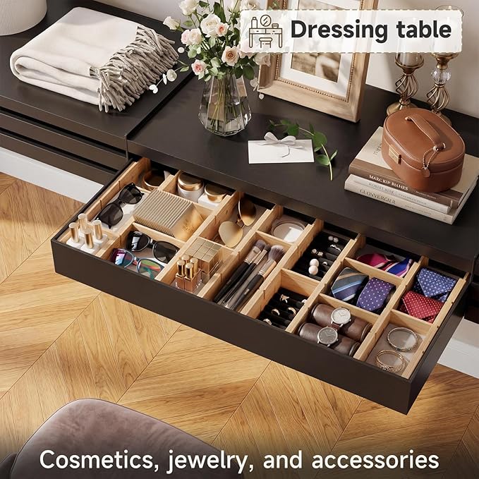 Bamboo Drawer Dividers, Expandable Kitchen Drawer Organizer, Include 4 Dividers, 4 Small Inserts and 4 Medium Inserts for Home, Office, Dressers