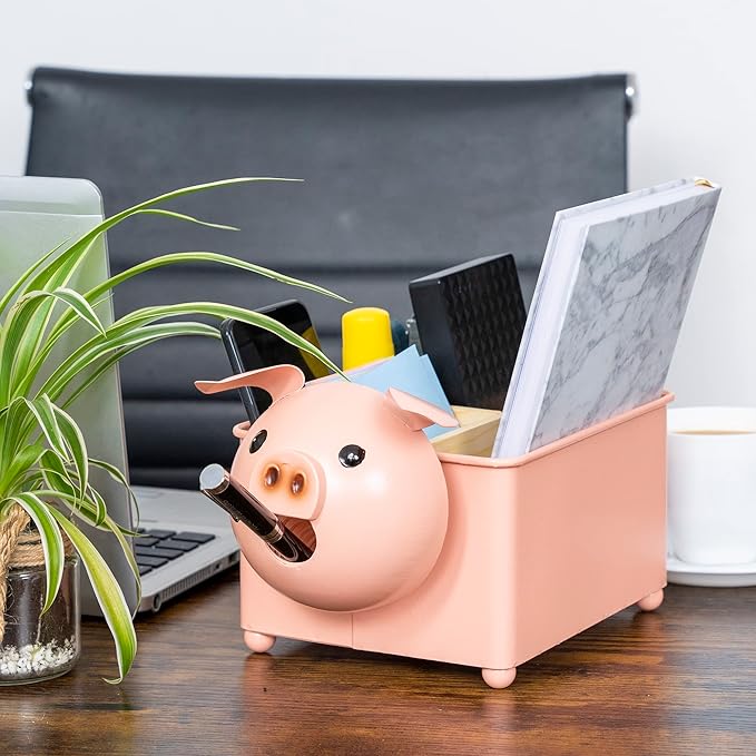 Made Easy Kit Desk Organizer, 1-5 Module Compartments - Storage for Stationery Supplies, Accessories, brushes - Home, Office, School, Dorm, Studio - Build in Pen & Pencil Holder (Pink Pig)