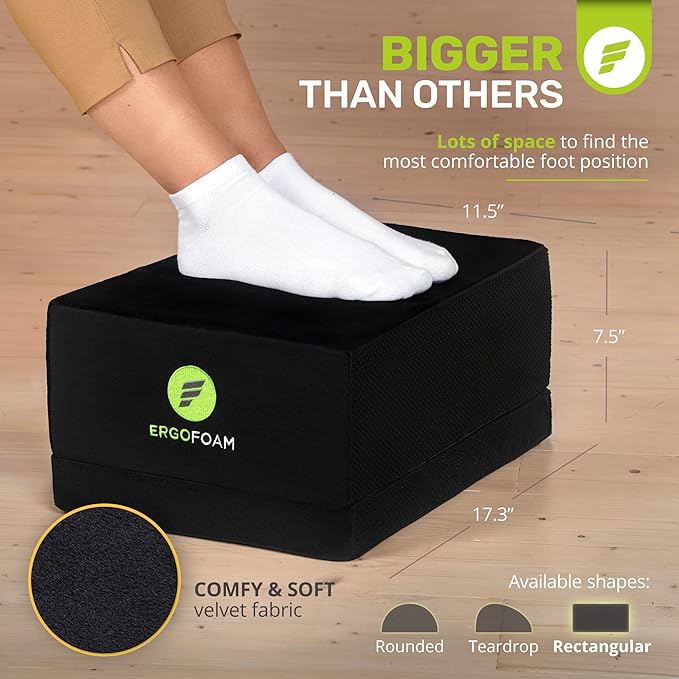 ErgoFoam XL Foot Rest for Under Desk at Work for Stools & High Chairs Chiropractor-Endorsed 2in1 Adjustable Under Desk Footrest Ergonomic High-Density Compression-Resistant Foam Nonslip Foot Rest