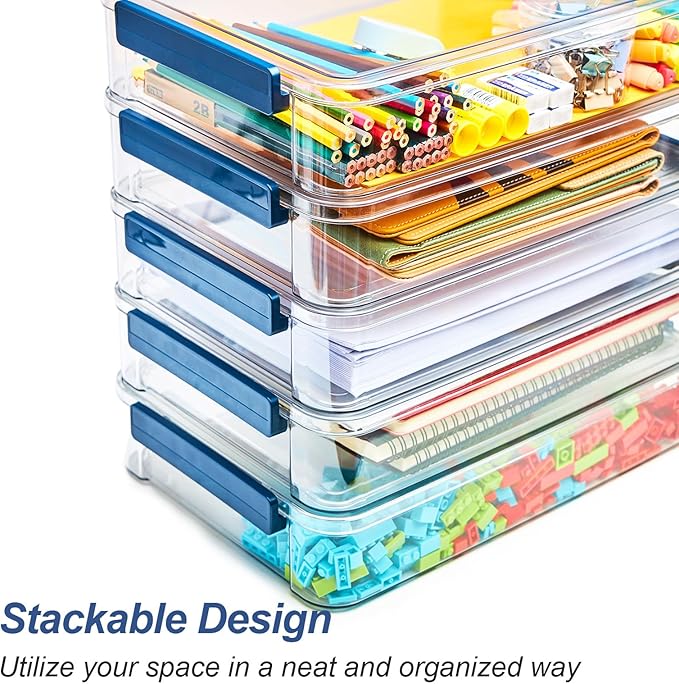 CATOOMUU 16 Pack Clear Plastic Storage Boxes with Lids, 9x13 Inches Shallow Flat, 5.5 Qt, Stackable Cases with Snap-Tight Latch, Organizer for Paper, A4 Files, Documents, Arts, Scrapbooking & Crafts