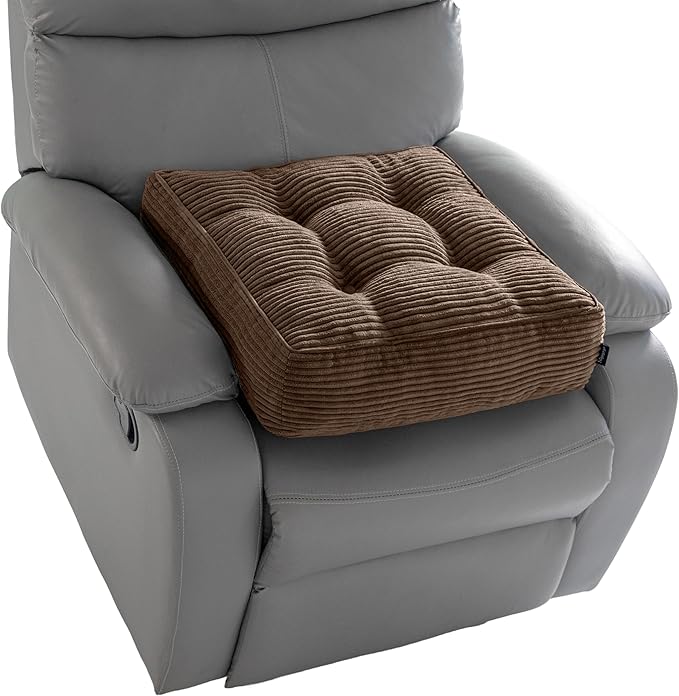 HIGOGOGO Tufted Corduroy Recliner Seat Cushion for Elderly, 20x20x5 Inch Large Square Seat Cushion for Recliner Chair, Floor Pillow, Office Chair, Car, No Pressure on Thighs, Brown