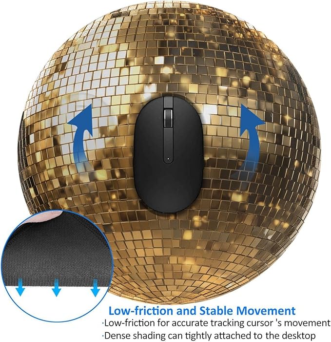 Gold Ball Print Round Mouse Pad Premium Textured Mouse Mat Washable Mousepads with Extended Stitched Edges Non Slip Rubber Base Small Mousepad 7.9 X 7.9 X 0.12 Inches