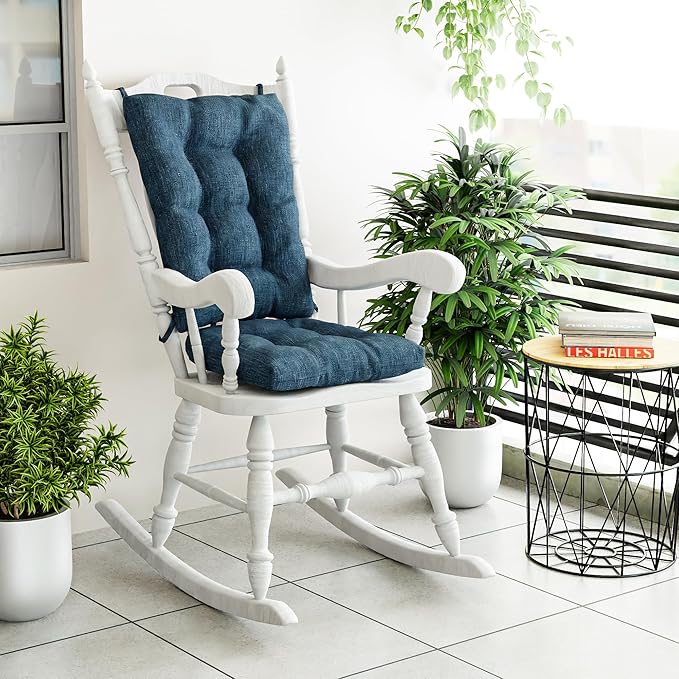 The Gripper Twill Jumbo XL Non-Slip Rocking Chair Cushion Set with Thick Padding, Includes Seat Pad & Back Pillow with Ties for Indoor Living Room Rocker, 17x17 Inches, 2 Piece Set, Sapphire