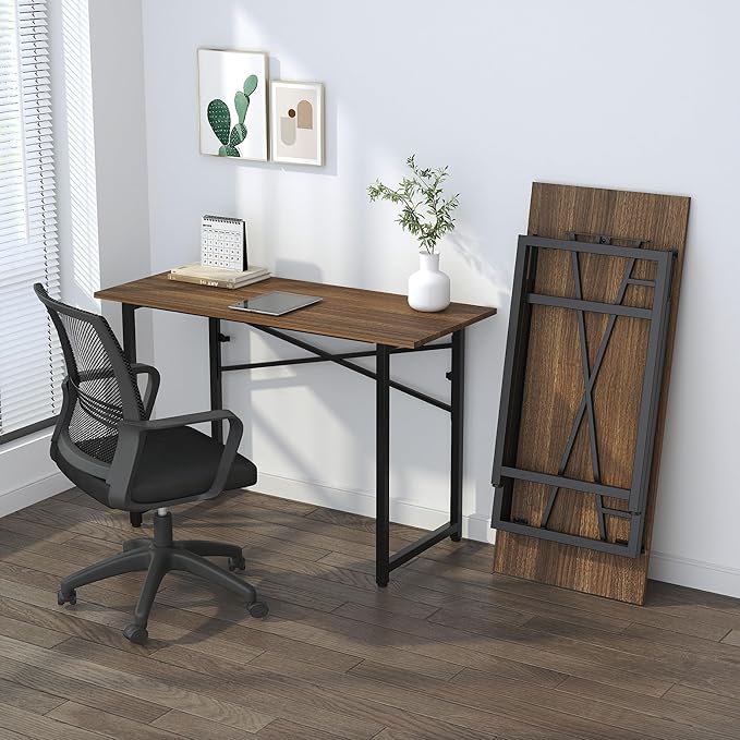 Lutown-Teen Folding Computer Desk 47 inch Writing Gaming Computer Camping Table, No Assembly Required Home Office Desk, Espresso