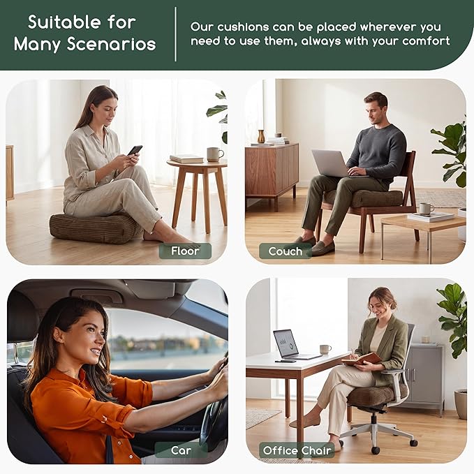 HIGOGOGO Tufted Corduroy Recliner Seat Cushion for Elderly, 20x20x5 Inch Large Square Seat Cushion for Recliner Chair, Floor Pillow, Office Chair, Car, No Pressure on Thighs, Brown