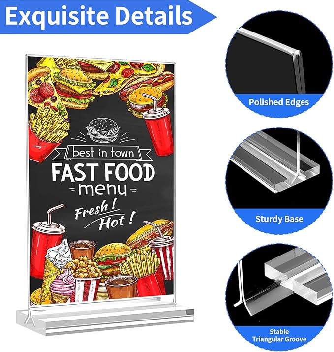 Svalor Acrylic Sign Holder 5x7，3 Pack Vertical Clear Display Stand，Double-sided Table Top Sign Holder，Acrylic Paper Display Stand Suitable For Office, Home, Show Fair, Restaurants, Stores, Hotels