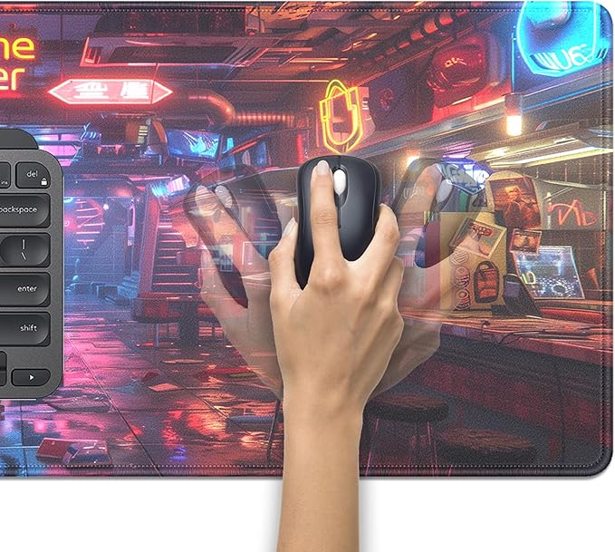 Cyberpunk Arcade Large Gaming Mouse Pad, 27.5x11.8in Neon Game Over Extended Desk Mat with Stitched Edges, Non-Slip Waterproof Rubber Base for Office, Computer & Laptop