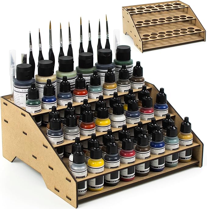 PROSCALE Paint Rack Organizer for Miniature & Model Paints Tabletop Paint Stand with 26mm & 36mm Holes Brush & Tool Holder Artist Room Compatible with Vallejo, Army Painter, AK (Module A)