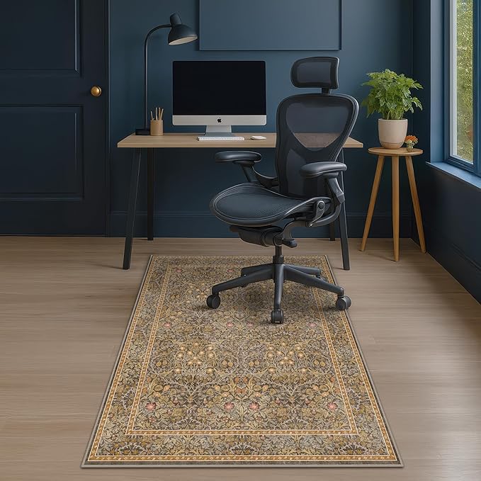 Vintage Gold Brown Office Chair Mat for Hard Wood & Tile Floors, 48x60 Non-Slip Ultra Soft Low Pile Under Desk Rug, Floor Protector for Heavy Duty Office Chair, Machine Washable, Taupe