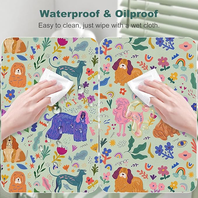 DINKY Leather Desk Pad Protector Mouse Pad, Green Non-Slip Computer Mat for Desk, Cute Dog PVC Leather Office Desk Mat, Laptop Desk Blotter for Keyboard and Mouse