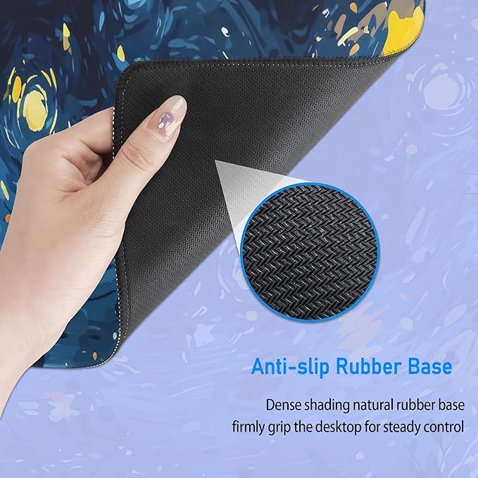 Starry Night Cat Gaming Mouse Pad,Large Cute Mousepad,Extended Anime Dreamy Waterproof Desk Mouse Mat,Kawaii Blue Stitch Mousemat for Office and Home,31.5 x 12in