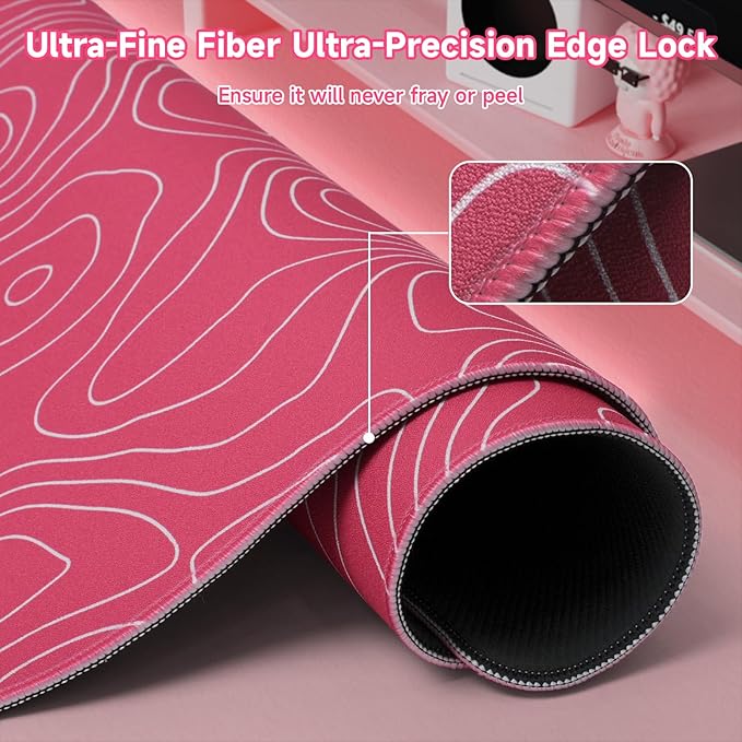 ATTACK SHARK CM02Pro Gaming Mouse Pad for Esports Speed Large Mouse mats for Desk Waterproof Surface Stitched Edges and Anti-Slip Rubber Base Size XXL Laminate 35.43” x 15.75” x 0.16” Pink Contour
