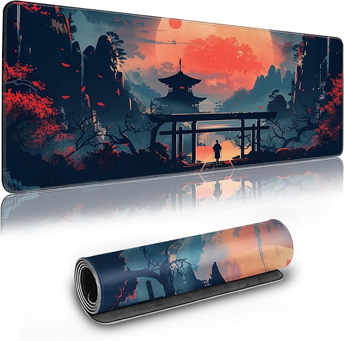 Long Gaming Mouse Pad Extended Anime Large Desk Pad with Non-Slip Base Full Keyboard Mat with Stitched Edges for Gaming and Office 31.5 x 11.8 inches (Warrior)