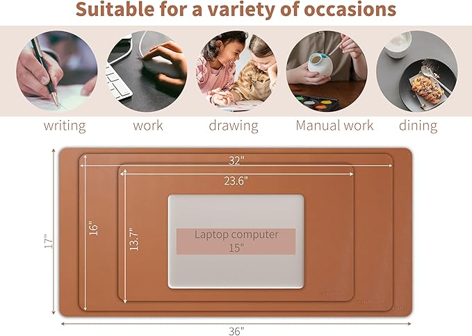 RENMTURE PU Mouse Pad, Faux Leather Large Desk Pad, Home Work Office Accessories, Non-Slip Desk Mat, Waterproof Gaming Pad Desk Blotter (32"x16", Brown)