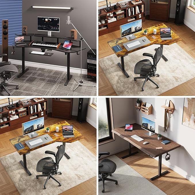 Adjustable Electric Standing Desk Frame, Height & Length Adjustable for 63" x 28" Tabletops, 3 Preset Heights, Heavy Duty 154LBS Capacity, Black Ergonomic Sit Stand Desk Legs for Home Office