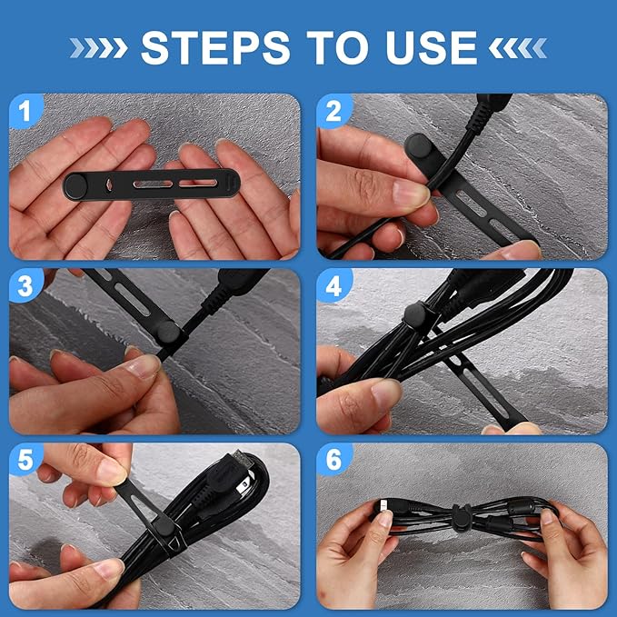 Tellegloww 42 Pcs Silicone Cable Ties Reusable Cord Organizer Adjustable Data Cable Wraps for Earphone Phone Charger Computer Cord Management Straps Travel Essentials(Black, Gray,3.15 Inch)