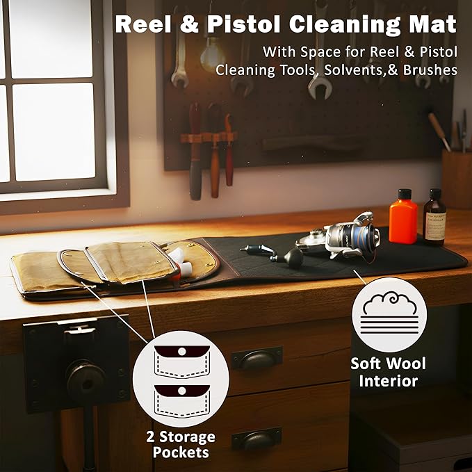 Rush Creek Creations 29" x 10" Portable Gun Cleaning Mat for Pistols and Handguns, Heavy-Duty Shooting/Pistol Cleaning Mat with Waxed Canvas and Soft Wool Interior, Brown