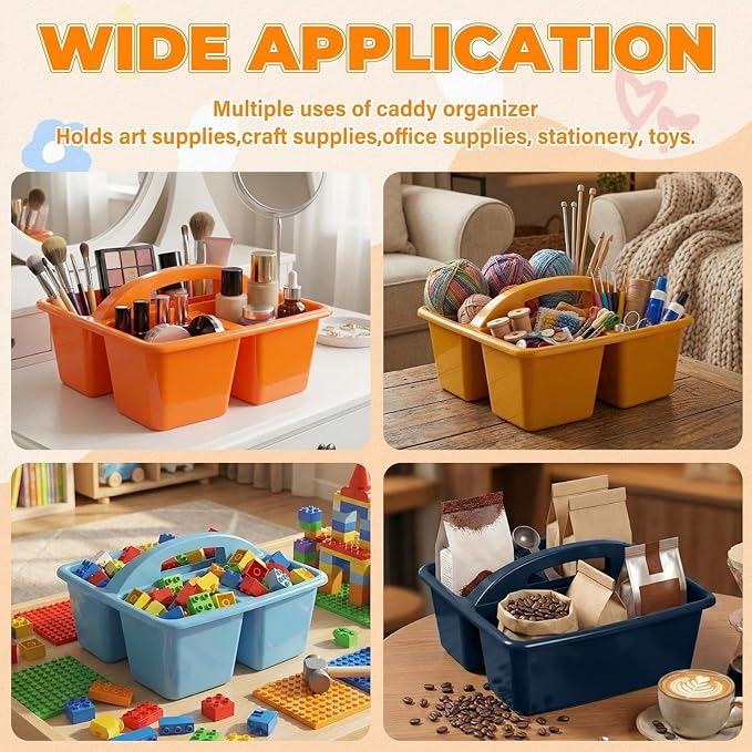Kathfly 12 Pack Caddy Organizer with Handle, Stackable Organization Storage, Small Plastic Basket Classroom Caddy for Table Desk Office Pencil Kids Room Craft Art Teacher School Supplies (Blue Orange)