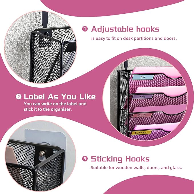 Wall Mounted File Organiser A7 Mesh in Hanging Wall File Holder Mail Organiser