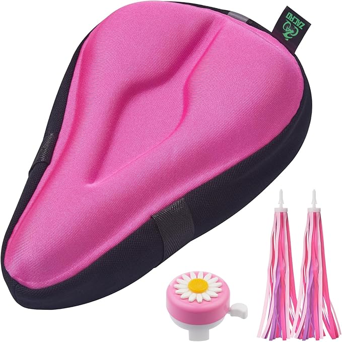 Zacro Gel Kids Bike Seat Cushion Cover for Boys & Girls, Anti-Slip Bike Seat Cover for Toddler, Breathable & Extra Soft Memory Foam Child Bicycle Saddle Padded with Reflective Strip, 9"x6"