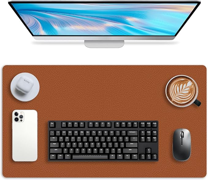 Leather Desk pad Protector, Office Mat, Large Mouse Mat, Non-Slip PU Leather Blotter, Laptop Desk Pad,Waterproof Laptop Computer Desk Keyboard Mat for Office/Work/Home/Decor (Brown, 47in*18in)