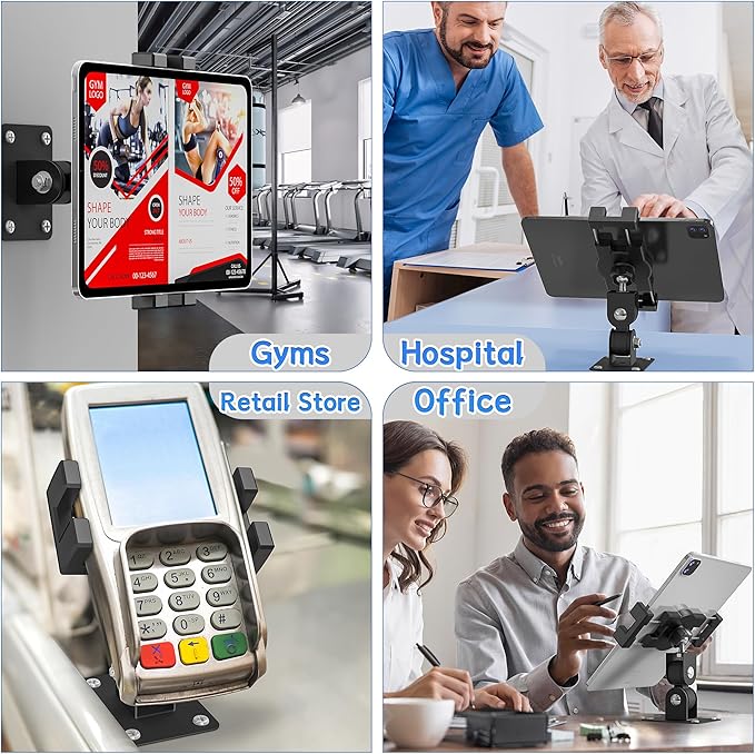 iPad Wall Mount, Tablet Wall Mount Holder - 360° Rotating Bracket, 180° Horizontal/Vertical Tilt Arm, Compatible with 4.7"-12.9" Devices Including iPad Pro, Mini, Air - Ideal for Home, Office