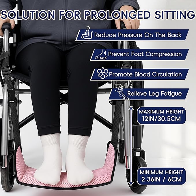 SPRING SEAON Wheelchair Foot Rest Hammock, Adjustable Leg Support Foot Sling with Soft Padded Base, Anti-Squeeze Footrest Replacement for Wheelchairs, Essential Wheelchair Accessories (Pink)