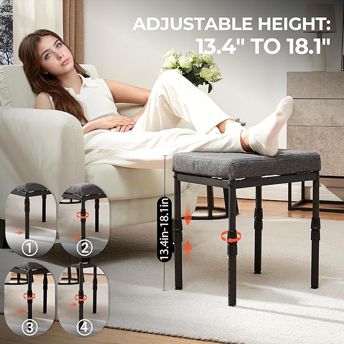 TIOPGHAD Adjustable Ottoman Pouf, 4 Height Position & 60 Degree Tilt Angle Adjustment Footrest Ottomans Footrest Foot Stools Pouffe Footstool for Under Desk for Living Room Home(Carbon Gray)