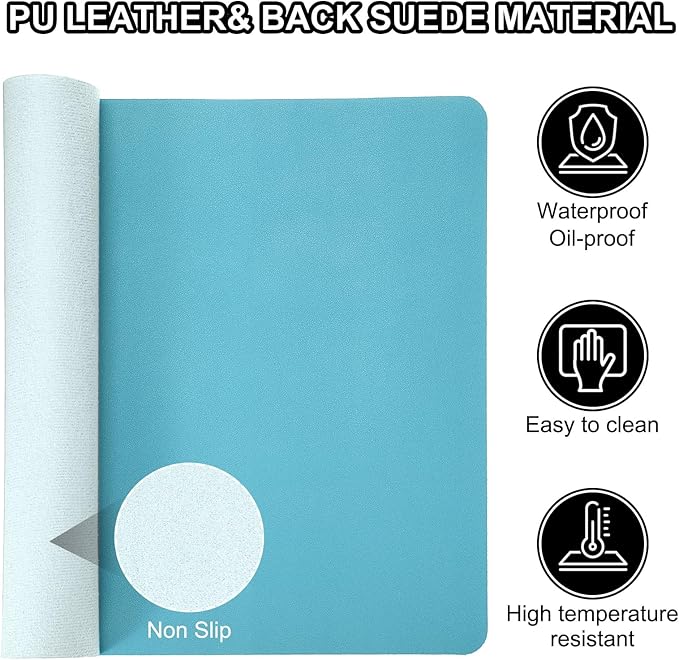 PATIKIL Desk Mat, 55"x17", Non-Slip Waterproof PU Leather Desk Pad Dual Sided Blue
