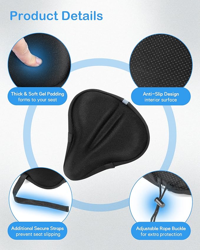 CUNCUI Bike Seat Cushion, Gel Seats Cover, Bicycle Covers, Bike Seat Cushion for Women Men Comfort Compatible, Suitable for Outdoor and Indoor (11x10 inch)