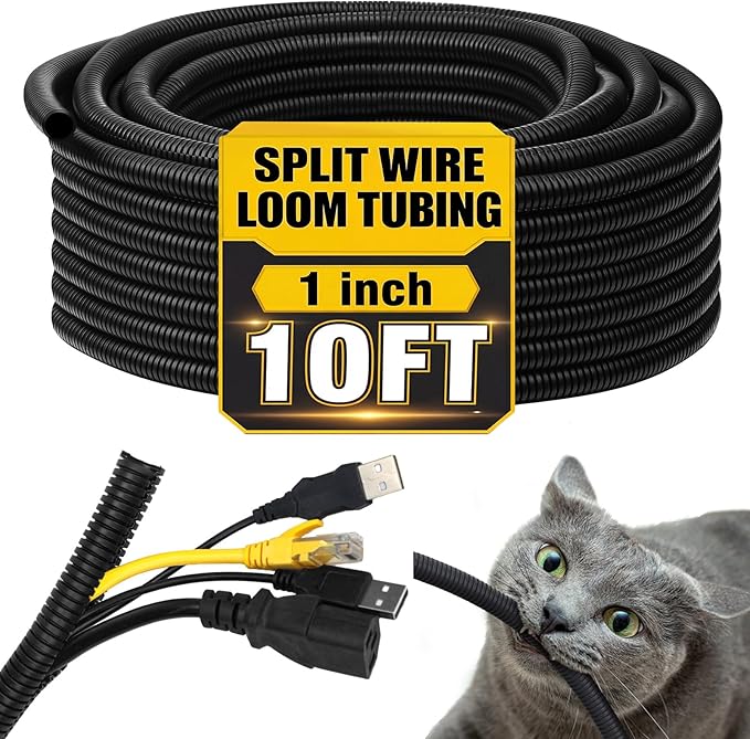 Kanayu Split Wire Loom Tubing Flame Retardant Wire Covering High Temperature Cable Sleeves Split Protector Cable Conduit for Industrial Electrical Automotive Marine(1''-10 ft,Black)